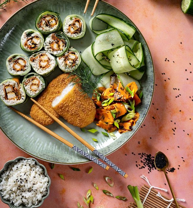 vegini Rezept vegane Wellenreiter Gurkensushi