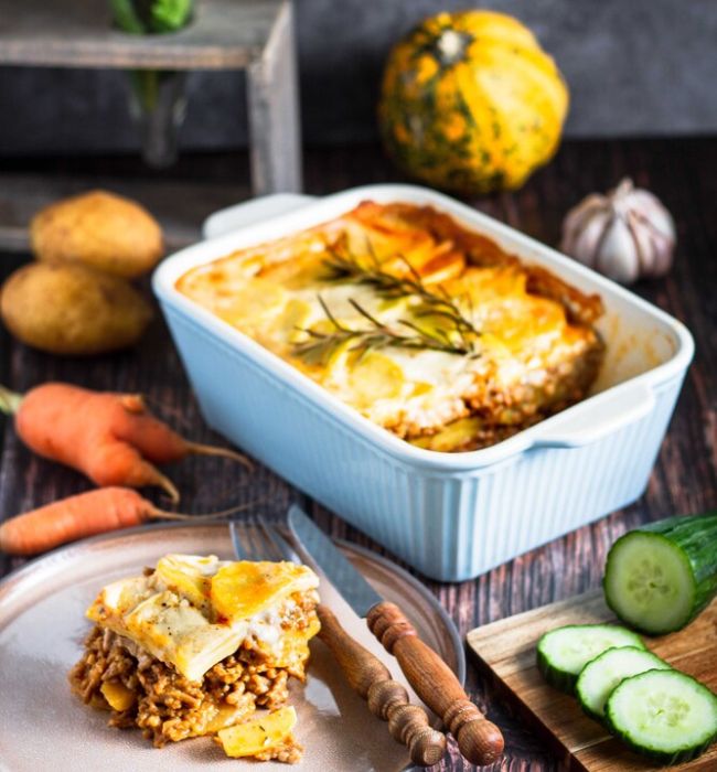 vegini Rezept veganer Kartoffel-Hack-Auflauf
