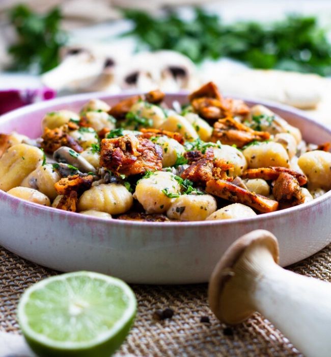 vegini Rezept vegane Gnocchi mit Chunks-Pilz-Sauce