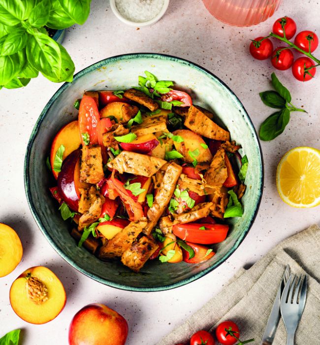 vegini Rezept veganer Nektarinen Sommer Salat mit Chunks