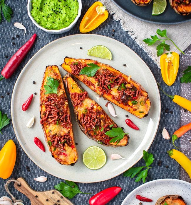 vegini Rezept vegane gefüllte Süßkartoffeln