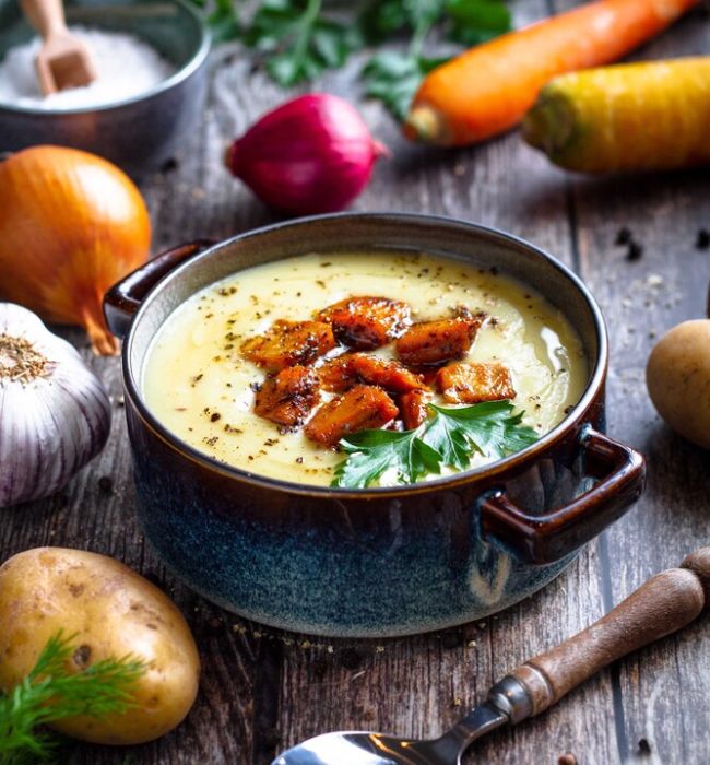 vegini Rezept vegane Kartoffelsuppe mit vegini Chunks